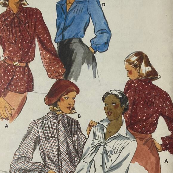 Butterick 5079 Pattern Blouse Miss 8 Semi Fit Button Front Long Sleeve Neck Bow - Picture 1 of 5
